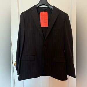 Hugo Boss Dark Grey w/ Blue Pinstripe Formal Suit Classic Tailoring